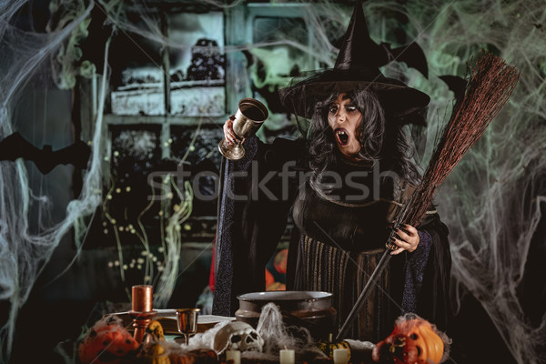 Witch gotowania magic twarz hat głowie Zdjęcia stock © MilanMarkovic78