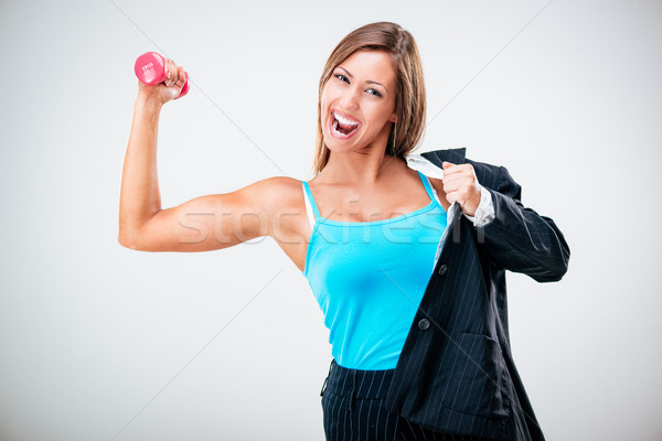 Fitness business woman wielozadaniowość kobieta interesu równoważenie życia Zdjęcia stock © MilanMarkovic78