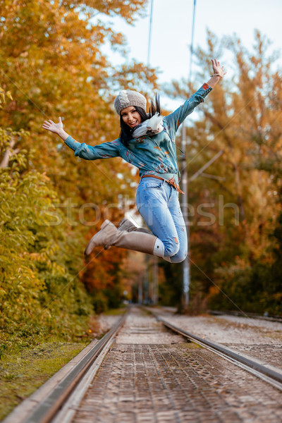 Jumping In Autumn Stock photo © MilanMarkovic78