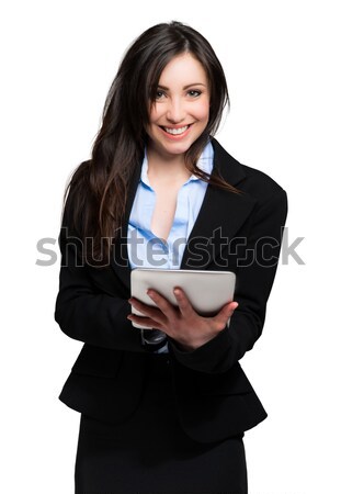 Stok fotoğraf: Kadın · tablet · yalıtılmış · beyaz · bilgisayar · ofis