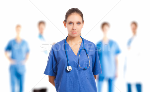 Stock foto: Arzt · Porträt · freundlich · weiblichen · Frau · Hintergrund