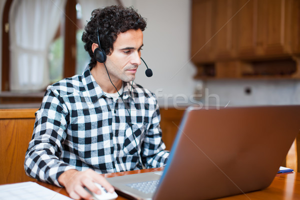 Guy Headset Laptop-Computer Internet Computer Stock foto © Minervastock