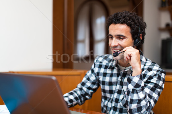 Guy Headset Laptop-Computer Internet Computer Stock foto © Minervastock