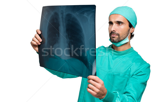 Sebész tüdő röntgenkép férfi orvosi zöld Stock fotó © Minervastock