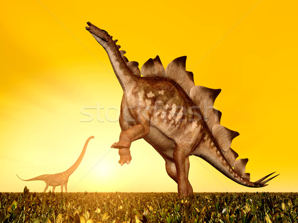 Stegosaurus and Mamenchisaurus Stock photo © MIRO3D