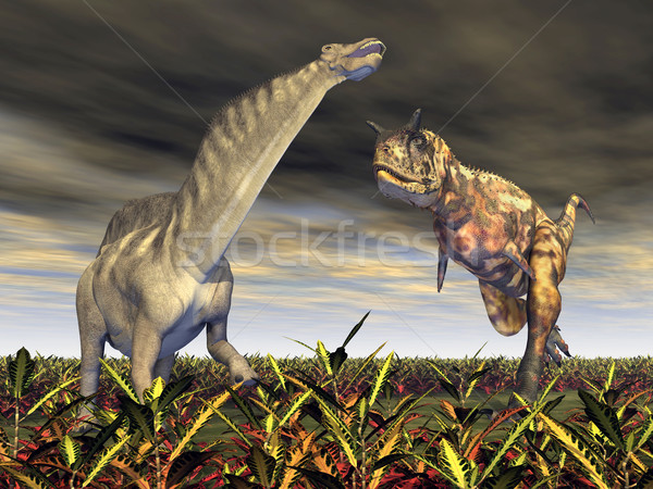 Carnotaurus attacks Amargasaurus Stock photo © MIRO3D