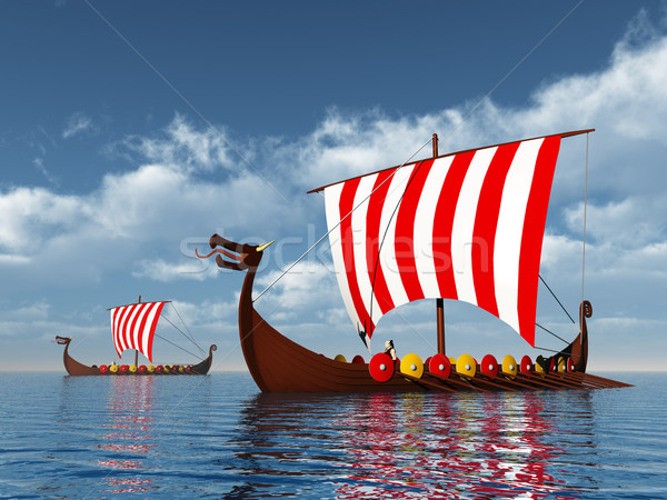 Stok fotoğraf: Viking · gemi · bilgisayar · oluşturulan · 3d · illustration · iki