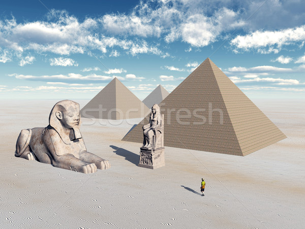Egipcjanin piramidy komputera wygenerowany 3d ilustracji pustyni Zdjęcia stock © MIRO3D
