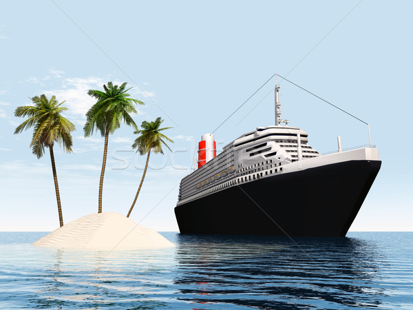 Eiland cruiseschip computer gegenereerde 3d illustration palm Stockfoto © MIRO3D