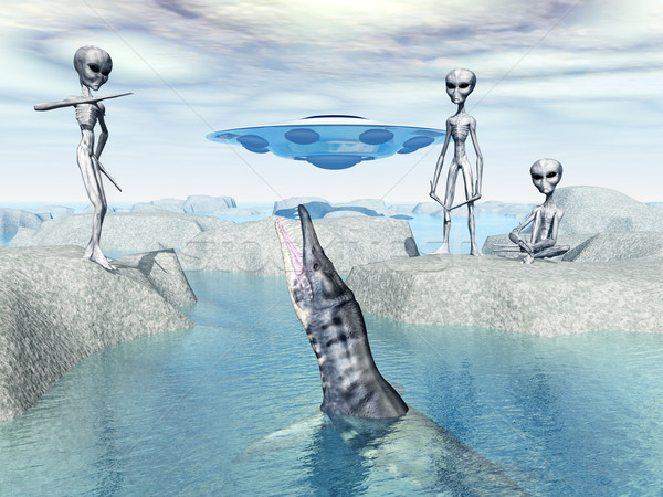 Visitors from Space discover a Liopleurodon Stock photo © MIRO3D