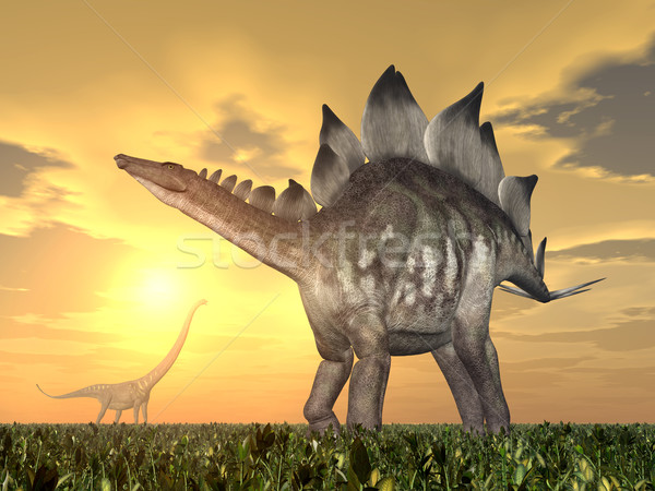Stegosaurus and Mamenchisaurus Stock photo © MIRO3D