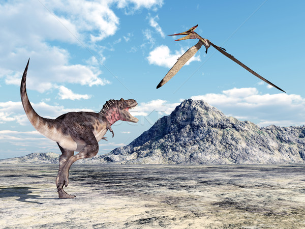 Stock photo: Tarbosaurus and Pteranodon