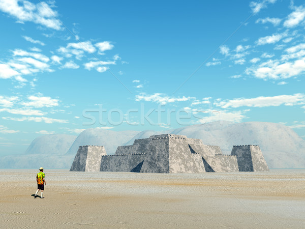 Twierdza komputera wygenerowany 3d ilustracji chmury pustyni Zdjęcia stock © MIRO3D