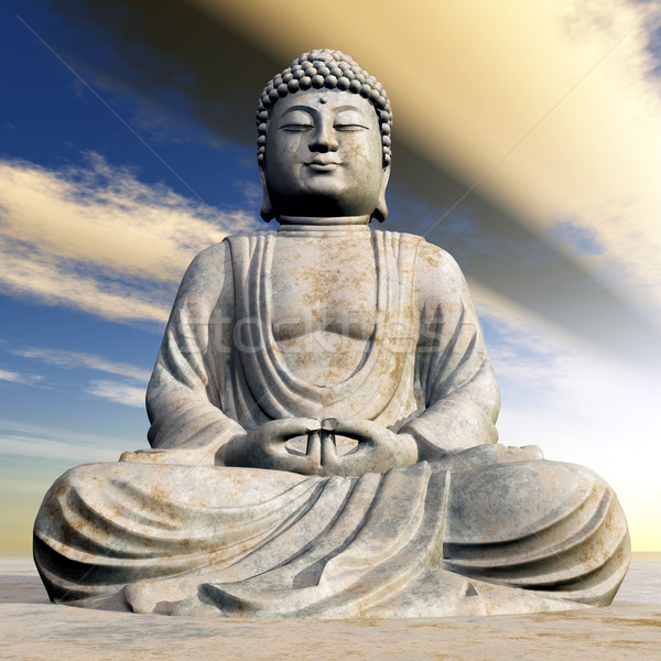 Standbeeld buddha computer gegenereerde 3d illustration zonsondergang Stockfoto © MIRO3D