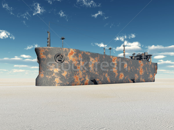 Foto stock: Computador · gerado · ilustração · 3d · praia · nuvens · deserto