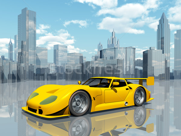 Frumos sports car calculator generata ilustrare 3d galben Imagine de stoc © MIRO3D