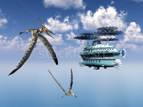 Fantasy Airship and the Pterosaur Pteranodon Stock photo © MIRO3D