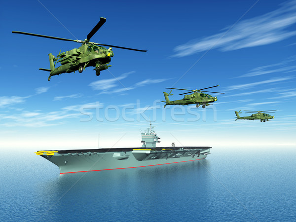 Apache Helicopters and Aircraft Carrier Stock photo © MIRO3D