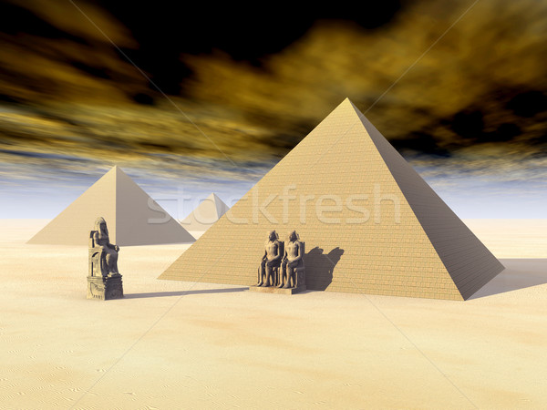 Egipcjanin piramidy komputera wygenerowany 3d ilustracji pustyni Zdjęcia stock © MIRO3D