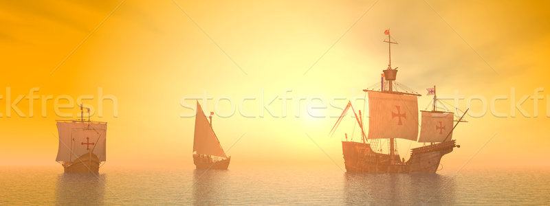 Mikulás számítógép generált 3d illusztráció hajók naplemente Stock fotó © MIRO3D