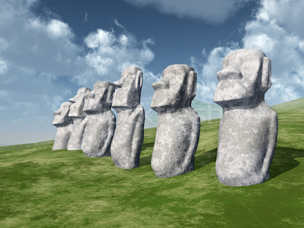 Computer erzeugt 3D-Darstellung Landschaft Statue blauer Himmel Stock foto © MIRO3D