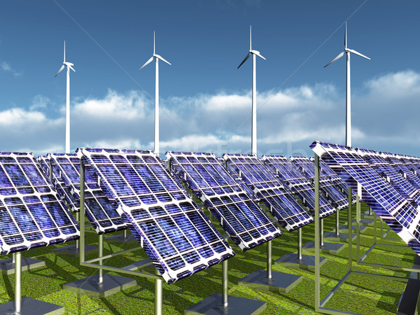 Energía solar planta parque eólico ordenador generado 3d Foto stock © MIRO3D