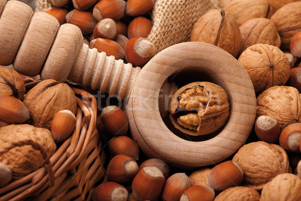 Stockfoto: Hazelnoten · houten · tabel · voedsel · hout · natuur