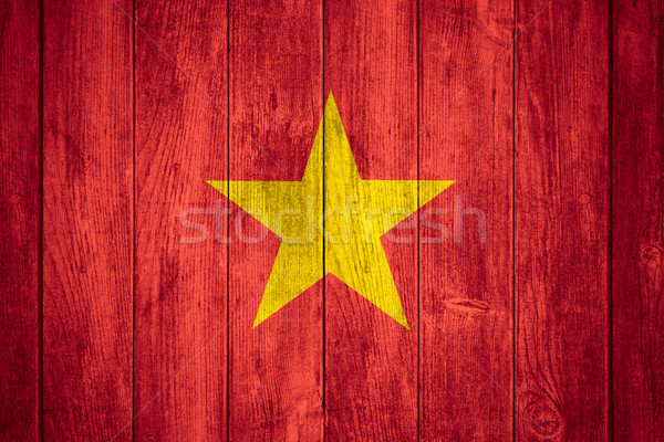 Pavillon Viêt-Nam rouge jaune bannière bois [[stock_photo]] © MiroNovak