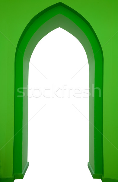 [[stock_photo]]: Vert · gothique · portail · isolé · blanche · design