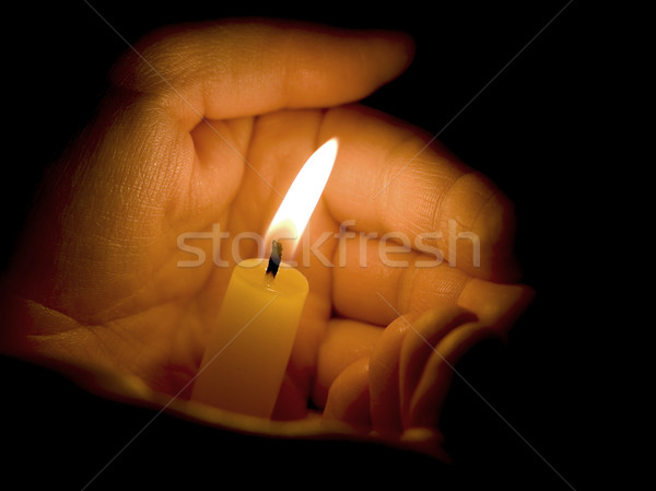 Gyertya tűz kezek láng árnyék vallás Stock fotó © mirusiek