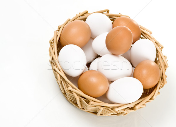 Tojások tojás farm élet fehér kosár Stock fotó © mirusiek