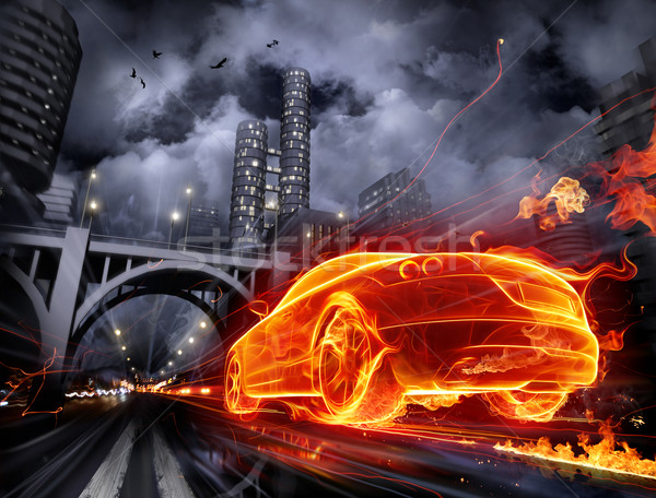 Tűz autó kiégés út fény híd Stock fotó © Misha