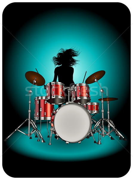 Meisje spelen drums trommelaar partij achtergrond Stockfoto © Misha