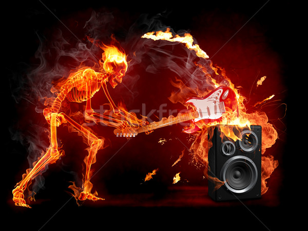 Stock foto: Gitarre · Feuer · Skelett · Party · Schönheit · rot