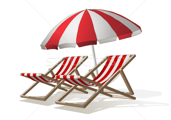 Güneş şemsiyesi güverte sandalye beyaz plaj arka plan Stok fotoğraf © Misha