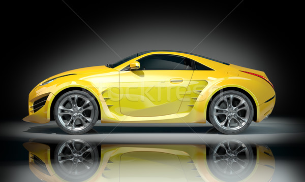 Yellow sports car on a black background. Non-branded car design. Stock photo © Misha