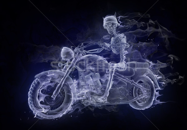 Ognia palenie szkielet jazda konna motocykla Zdjęcia stock © Misha