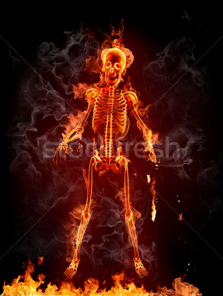 Flammenden Skelett Halloween Feuer Gesicht Kunst Stock foto © Misha
