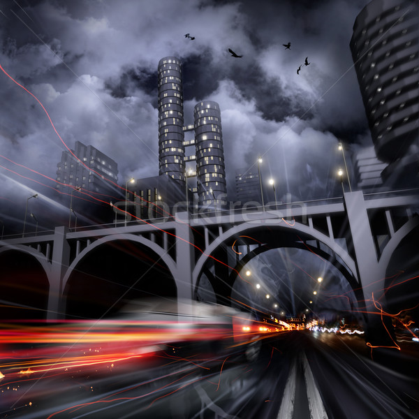 Lichten nacht City Night weg hemel wolken Stockfoto © Misha
