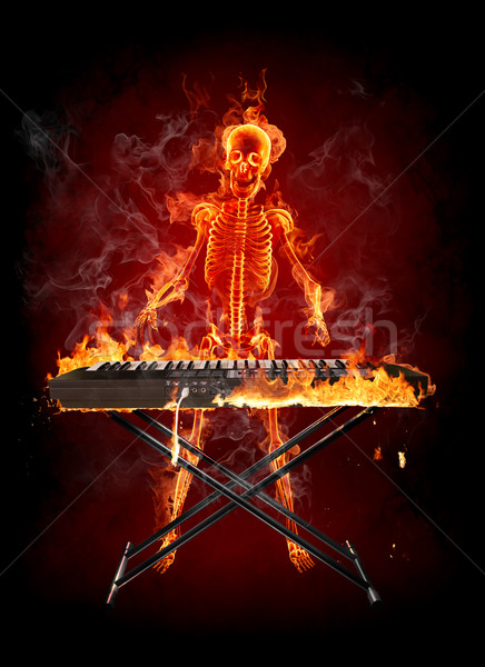 Stock foto: Feuer · Skelett · spielen · Tastatur · Schönheit · Rauch