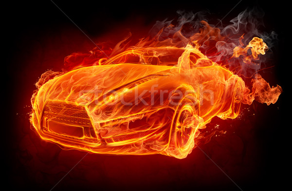 Fierbinte sports car incendiu maşină negru original Imagine de stoc © Misha