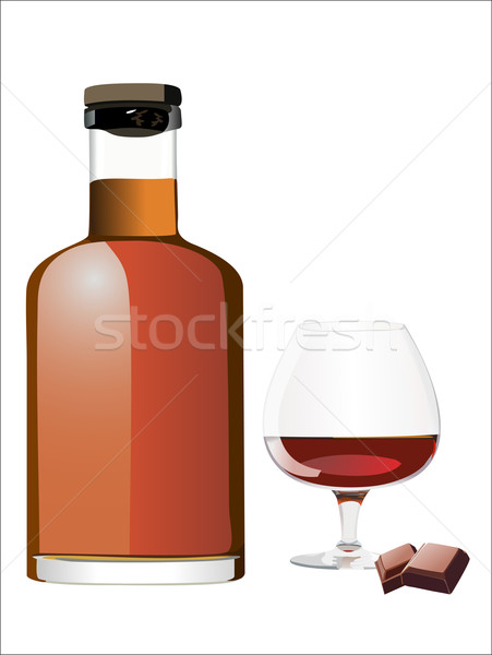 Stock photo: Glass of rum and bottle