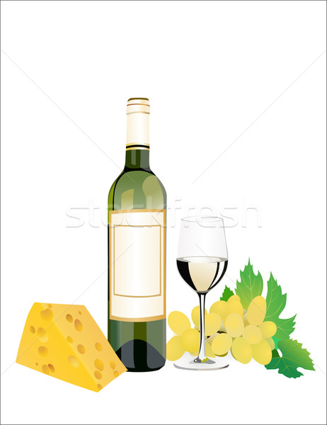 Wine, cheese and grapes. Over white Stock photo © mitay20