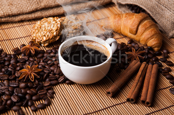 Stockfoto: Koffie · stilleven · kaneel · tabel · landbouw