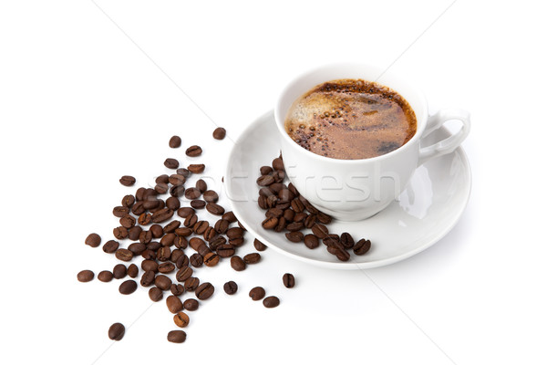 Csésze feketekávé pörkölt kávé bab közelkép Stock fotó © mizar_21984