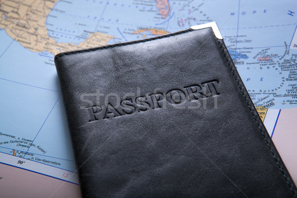 Foto stock: Passaporte · saco · mapa · documento · férias