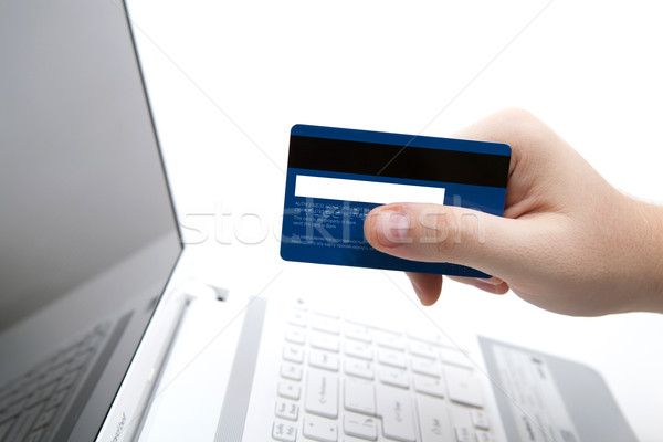 Hitelkártya kéz illetmény fizet online bolt férfi Stock fotó © mizar_21984