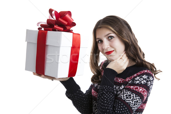 girl in sweater holding gift boxes Stock photo © mizar_21984