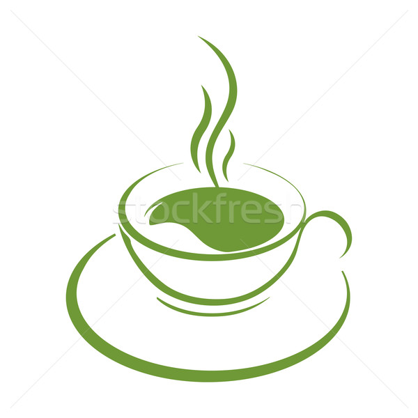 Foto stock: Taza · de · té · icono · té · verde · taza · verde · blanco