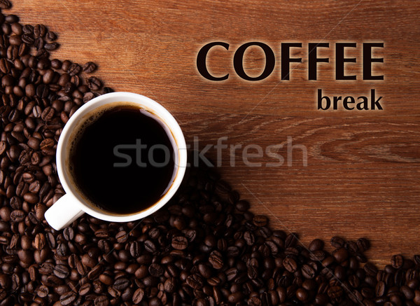 Tasse schwarzer Kaffee Kaffee Bohnen Titel Stock foto © mizar_21984